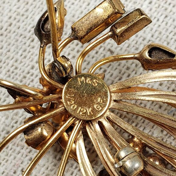 Vintage Red & White Crystal Rhinestone Flower 1/20 10Kt GF Brooch Pendant - Picture 16 of 16